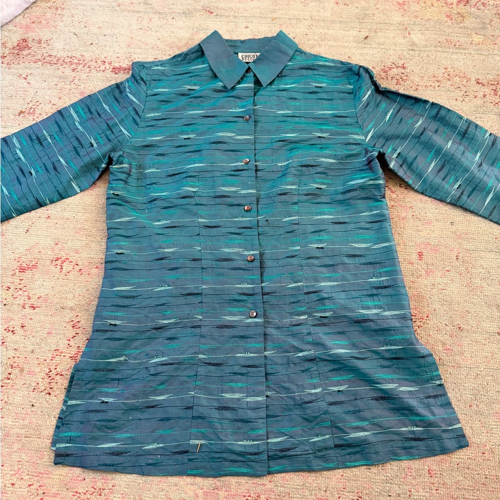 Vintage Chico’s Design Silk Teal Button-Up Shirt